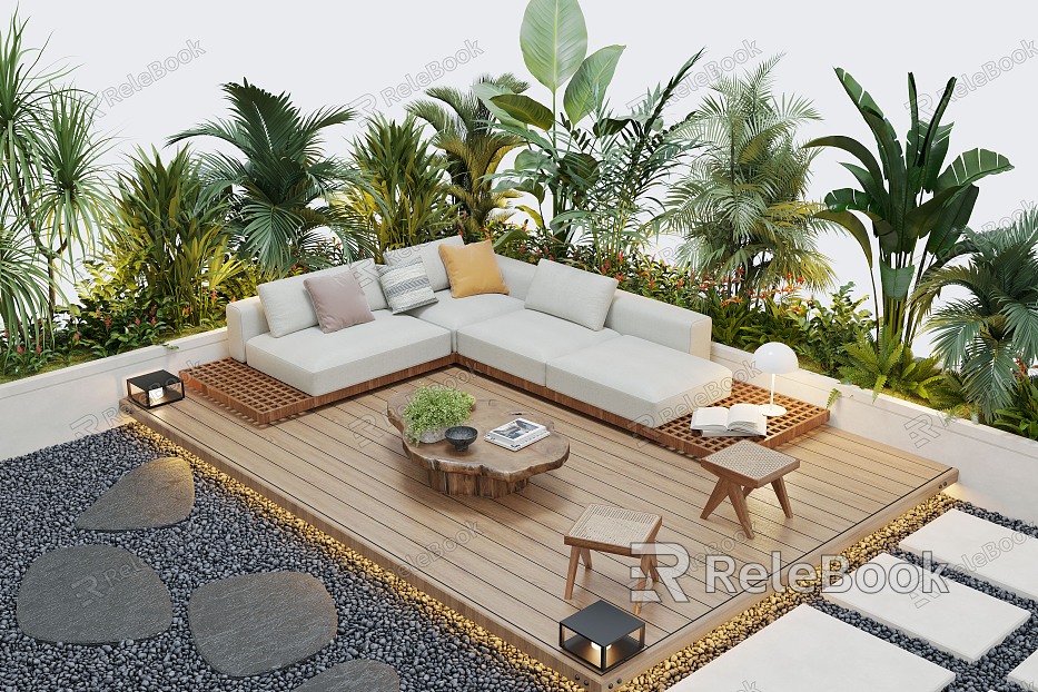 Courtyard landscape outdoor sofa flower pool landscape plants outdoor lighting model