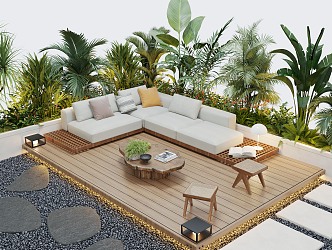 Courtyard landscape outdoor sofa flower pool landscape plants outdoor lighting 3d model