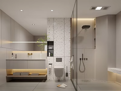 Modern Bathroom Interior Design With Glass Shower Vanity And Recessed Lighting 3d model