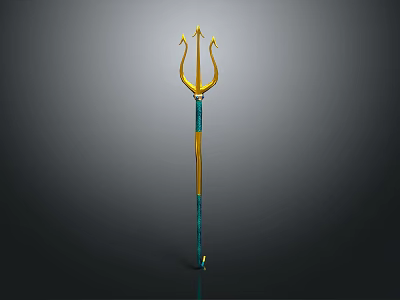 Golden Blue Trident Weapon Design With Ornate Prongs And Decorative Shaft 3d model