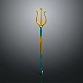 Golden Blue Trident Weapon Design With Ornate Prongs And Decorative Shaft