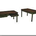 Rustic Green Leg Desks With Copper Tops And Drawer Design Elements 3d model