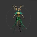 Fantasy Forest Creature Character With Antlers Green Skin And Leaf Decorated Costume