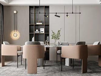 Light Luxury Restaurant Dining Table and Chair Combination Decorative Chandelier 3d model