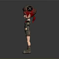 Game and Movie Character With Red Hair Plaid Beret Short Pants and Green Boots