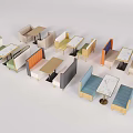 Colorful Modern Booth Sofas With Matching Tables For Restaurant Interior Design 3d model