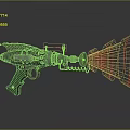 Futuristic Sci Fi Weapon Gun With Metallic Design Red Laser Beam Chain And Glowing Rings
