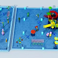 Colorful Water Park Play Equipment With Slides Mushroom Facilities And Children Playing