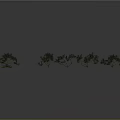 Small Plant And Row Of Five Plants With Curved Branches Green Leaves On Gray Background