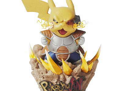 Pikachu Action Figure With Dragon Ball Inspired Armor And Flame Base 3d model