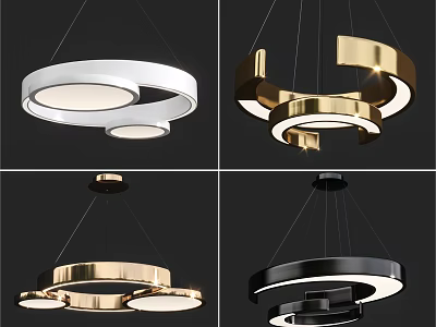 Modern Circular Multi layer Pendant Lights With Sleek Metal Frame And LED Glow 3d model
