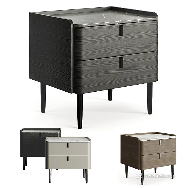 Modern Sleek Bedside Table With Two Drawers And Multiple Color Options 3d model