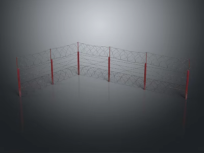 Barbed Wire Fence Structure With Red Metal Posts For Security Enclosure 3d model