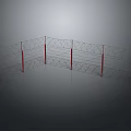 Barbed Wire Fence Structure With Red Metal Posts For Security Enclosure