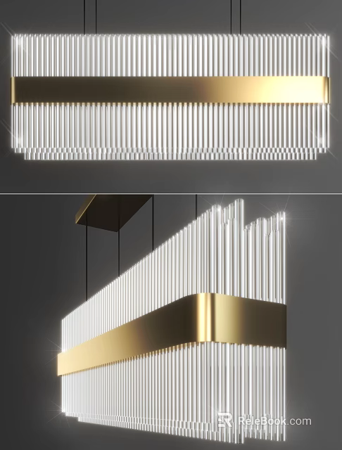 Elegant Modern Crystal Chandelier With Gold Metal Frame And Vertical Crystal Strips 3d model 
