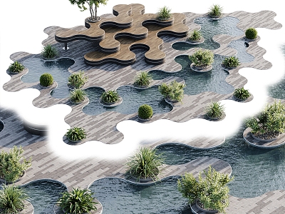 Square Pool Landscape Wetland Park 3d model