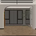 Modern Wooden Storage Cabinet Shelf With Green Plants And Washing Machine Near Window