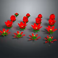 Vibrant Red Flowers With Green Leaves Arranged On Gray Background For Natural