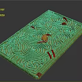 Green Playground Maze With Winding Paths Central Platform And Wooden Obstacles