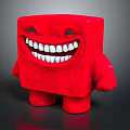 Red Cube Shaped Plush Game Movie Character With Smiling Face And White Teeth