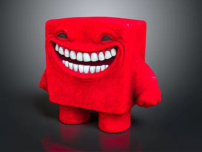Red Cube Shaped Plush Game Movie Character With Smiling Face And White Teeth 3d model
