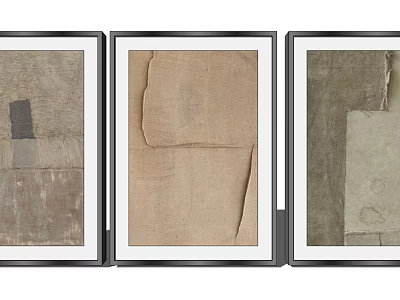Three Panel Modern Wall Art With Black Frame And Textured Natural Material 3d model