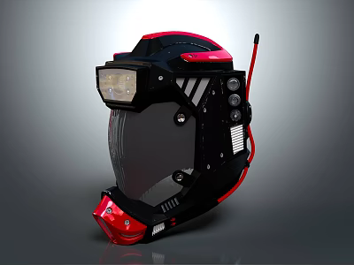 Black And Red Professional Protective Helmet With Transparent Face Shield Ventilation Vents And Sensor Antenna 3d model