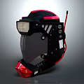 Black And Red Professional Protective Helmet With Transparent Face Shield Ventilation Vents And Sensor Antenna