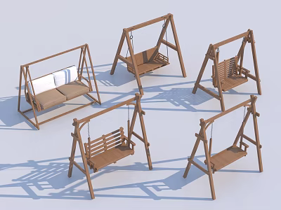 Outdoor Wooden Playground Swings Featuring Single And Double Seat Designs 3d model