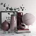 Elegant Lavender And Deep Purple Vase Decor Set With Green Eucalyptus Branches And Stacked Books