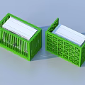 Two Green Storage Boxes With Vertical Stripe And Grid Pattern Cutout Designs 3d model