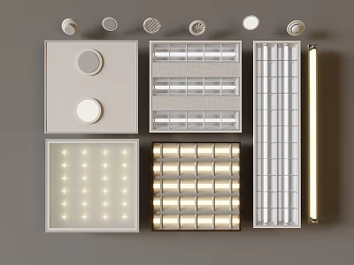 Various Modern Grille Light Fixtures With Square Linear And LED Panel Designs 3d model