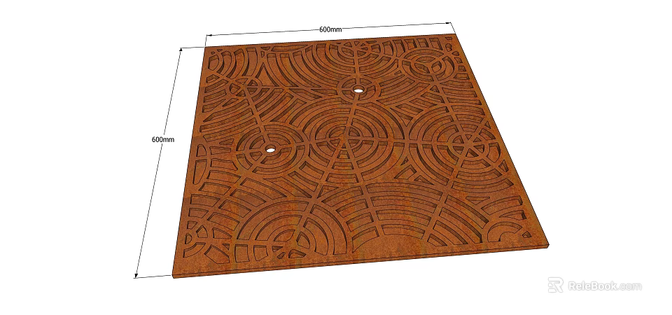 Rustic Brown Square Metal Garden Ornament With Intricate Circular Geometric Patterns 3d model 