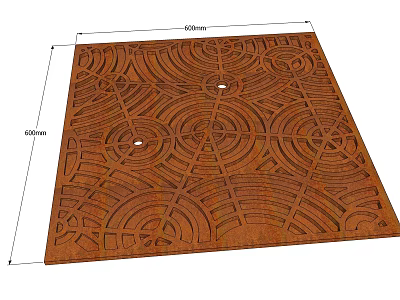 Rustic Brown Square Metal Garden Ornament With Intricate Circular Geometric Patterns 3d model
