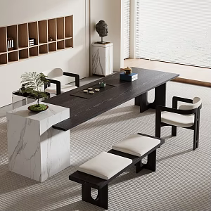 -Ji Feng Big Board Table Tea Table and Chair Combination Tea Table Tea Table Tea Room Tea Table 3d model