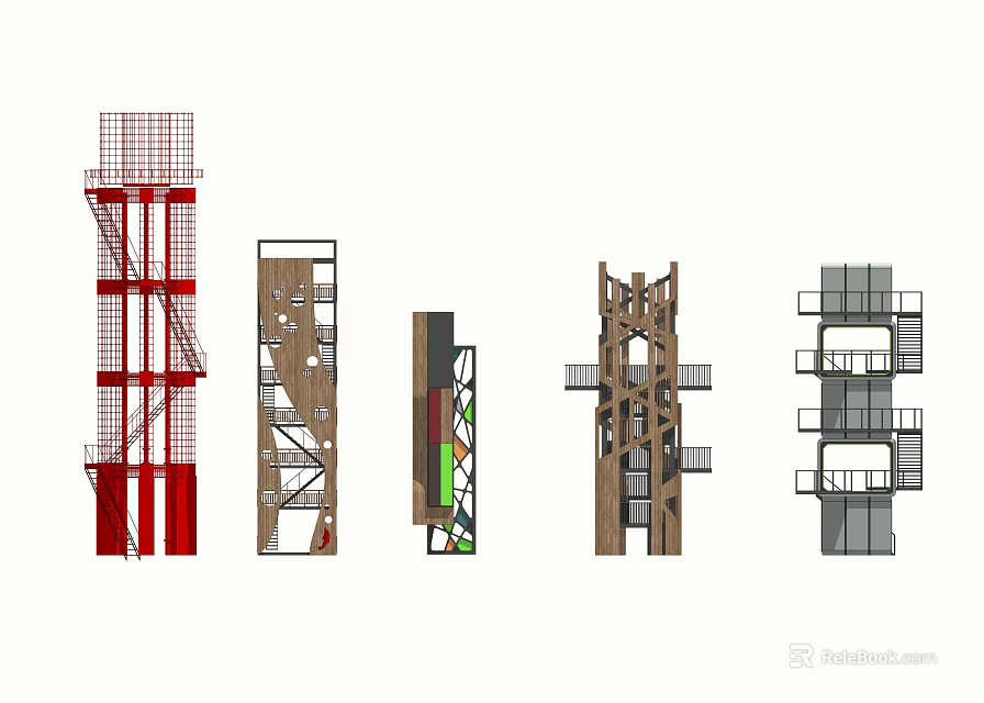 Modern Road Facilities Tower Structures With Diverse Architectural Design Elements 3d model