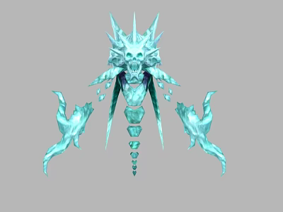 Icy Blue Game and Movie Character With Skull Head Spiked Decorations and Crystal Structure 3d model