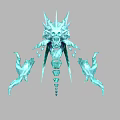 Icy Blue Game and Movie Character With Skull Head Spiked Decorations and Crystal Structure