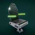 Contemporary Black Office Chair With Striped Backrest Green Illuminated Strips And Tech Inspired Base