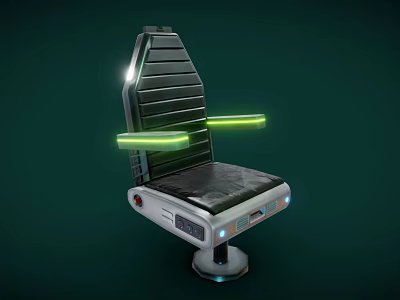 Contemporary Black Office Chair With Striped Backrest Green Illuminated Strips And Tech Inspired Base 3d model