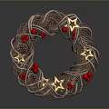 Natural Plant Woven Vine Wreath Decorated With Pine Cones Red Berries And Gold Stars