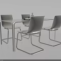 Modern Dining Table Set With Four Metal Frame Chairs And White Tabletop 3d model