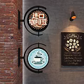 Coffee Shop Wall Hangings With Neon Sign Coffee Cup Design And Chalkboard Menu