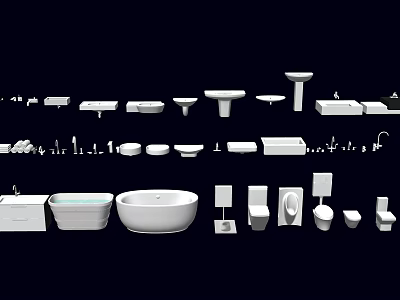 Complete Modern Bathroom Suite With Bathtub Sink Toilet Faucet And Shelves 3d model