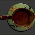 Green Ceramic Jug With Peacock Design Gold Accents And Brown Handle