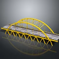 Yellow Steel Arch Bridge Model With Gray Deck And White Lane Lines
