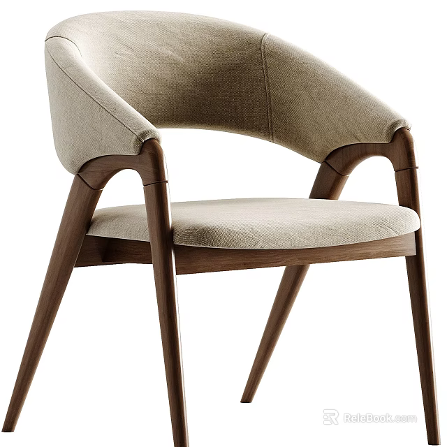 Modern Dining Chair with Beige Fabric Upholstery and Walnut Wood Frame Design 3d model 
