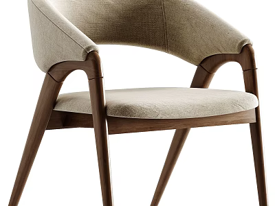 Modern Dining Chair with Beige Fabric Upholstery and Walnut Wood Frame Design 3d model