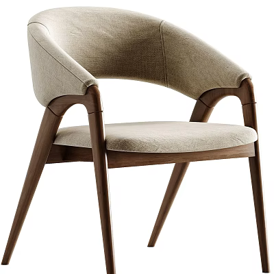 Modern Dining Chair with Beige Fabric Upholstery and Walnut Wood Frame Design 3d model