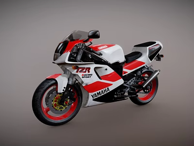 Yamaha Motorcycle with White and Red Body Featuring 728 Number and Black Seat 3d model